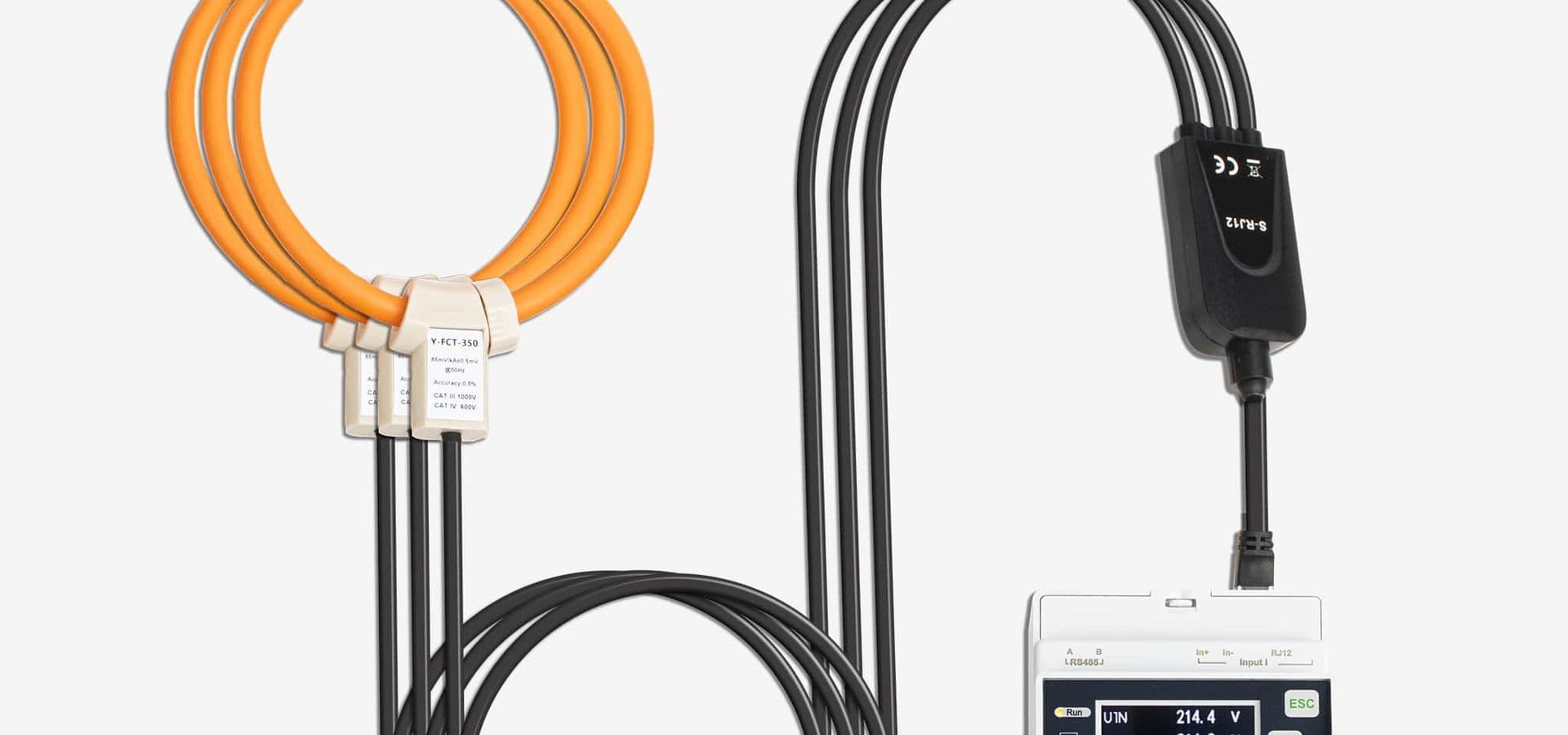 SUTO S111 effekt- och energimätare med Rogowskispolar för mätning av energiförbrukning i trefasinstallationer.